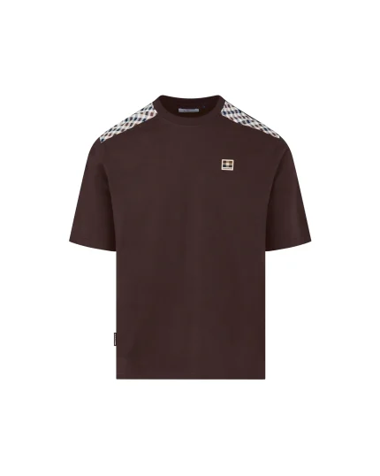 T-Shirt Check Shoulder Brown Aquascutum