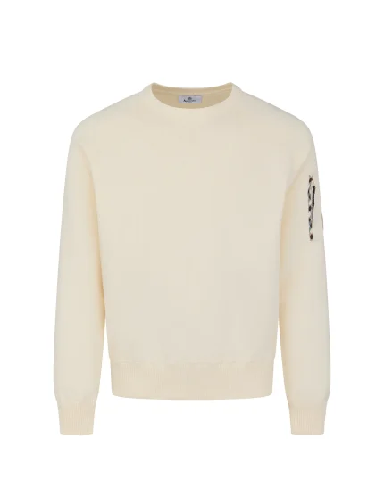Cotton Knit Crewneck Sweater Old White Aquascutum